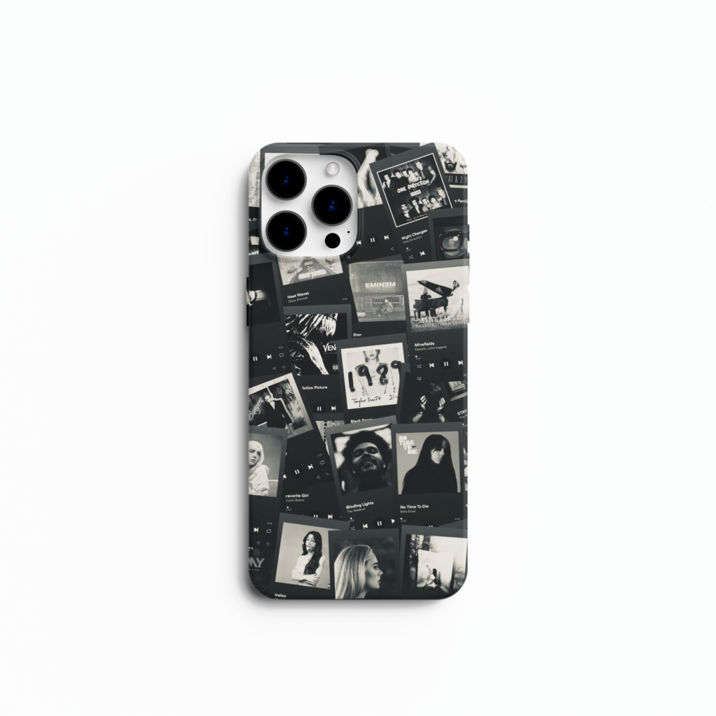 Coque iPhone à Cordon Collage Musical Noir & Blanc | Printauria