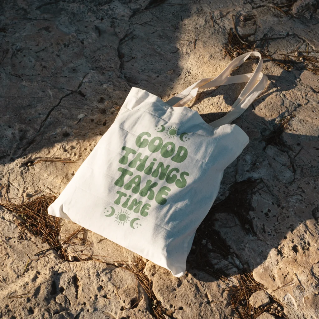 Tote bag vintage Good Things Take Time